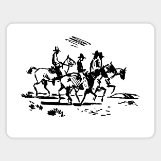 Cowboys on Horses Vintage Illustration Magnet